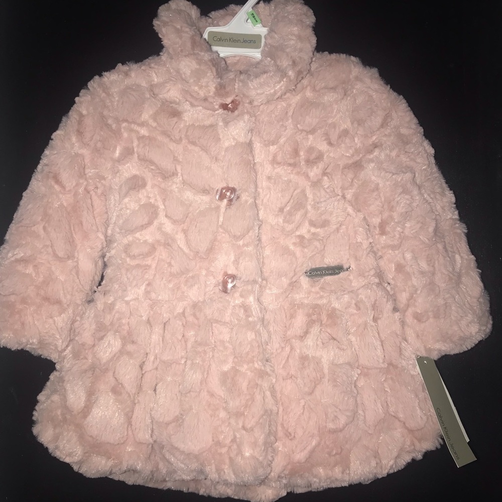 Calvin Klein Girls Pink Faux Fur Coat